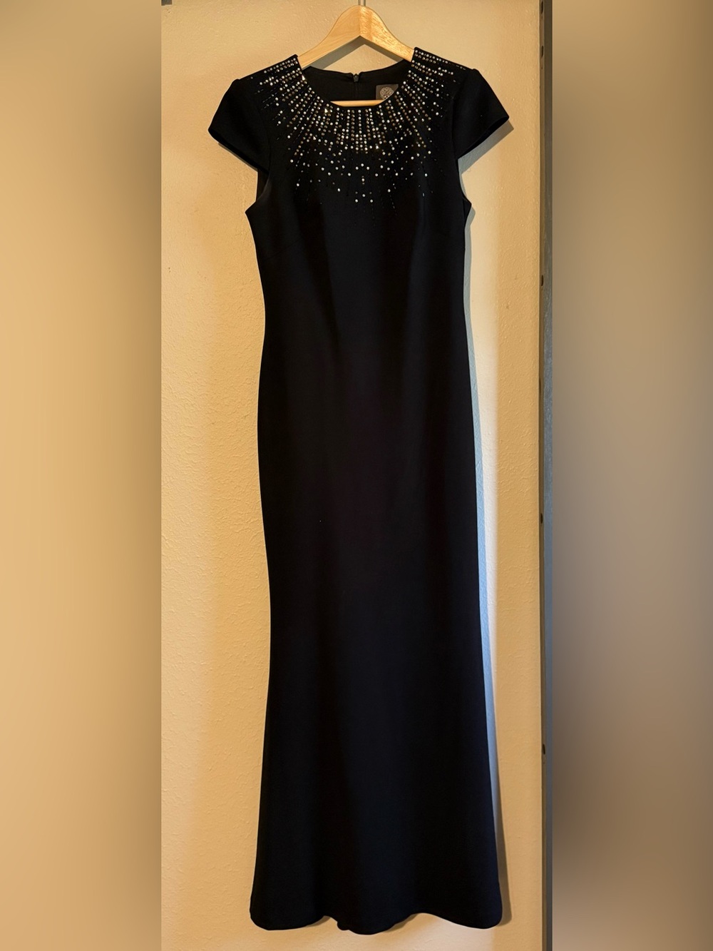 Vince Camuto Black Maxi Dress with Jewel-Embellished Neckline